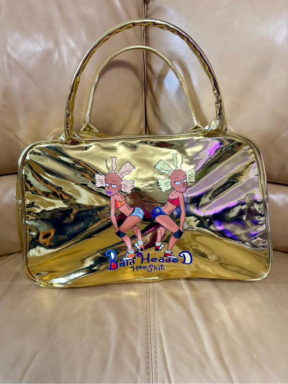 Metallic Gold Graphic Tote Bag with Double Handles